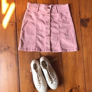 mauve denim skirt